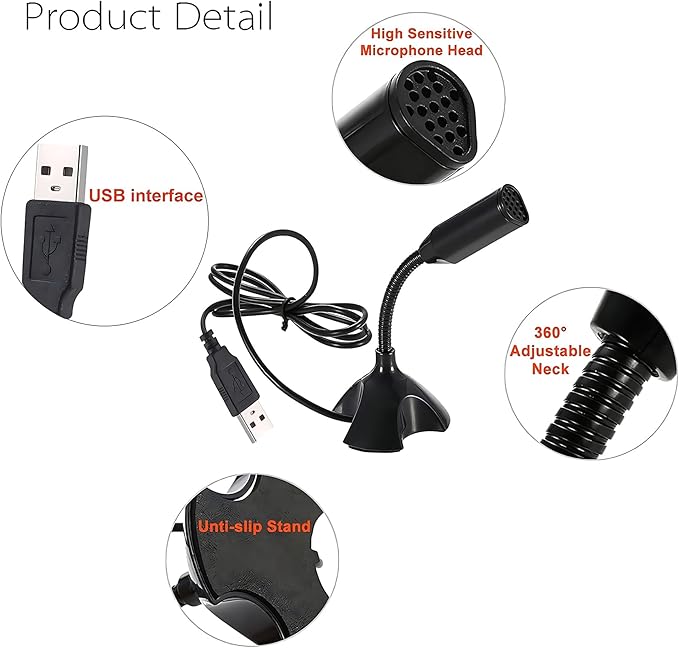 Mini USB Microphone for Desktop Computer and Laptop,Portable USB Condenser Mic With Adjustable Stand,Compatible with PC/Mac,Plug & Play,Ideal for Meeting,Online Class,Games,Remote work(Black) - Image 6