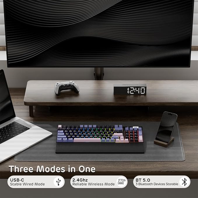 RK ROYAL KLUDGE RK96 RGB Wireless Mechanical Gaming Keyboard w/Wrist Rest | 90% 96 Keys Hot Swappable Mechanical Keyboard, 3-Mode BT5.0/2.4G/USB-C, Volume Control, Software Support & Massive Battery - Image 3