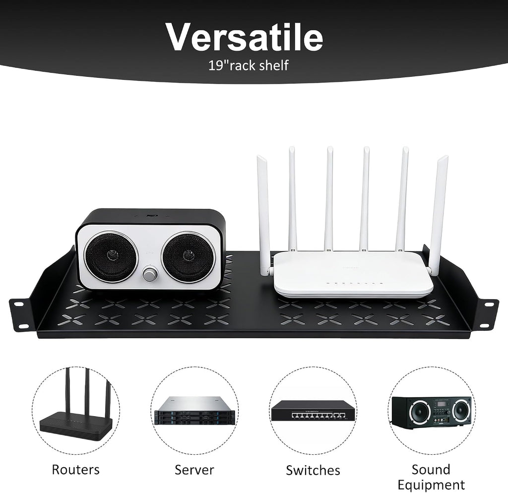 2 Pieces 19" 1u Rack Shelf, 1U Server Rack for Network Equipment Shelf Mounting,10 Inches Depth Rack Mount Vented Cantilever Trays - Image 5