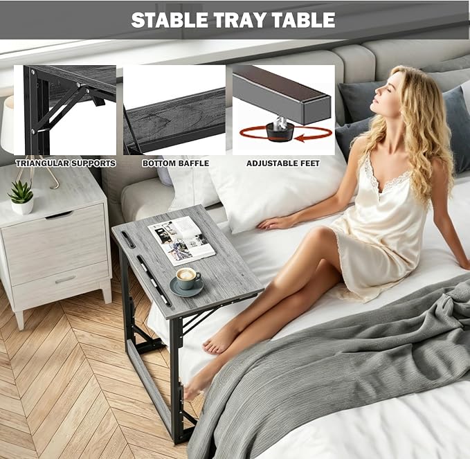 Folding TV Tray Table, Adjustable Height TV Trays for Eating on Couch | TV dinner tray table with tablet & phone slots,c shaped end table,laptop desk for sofa,bedside,recliner,dining,working,gaming - Image 7