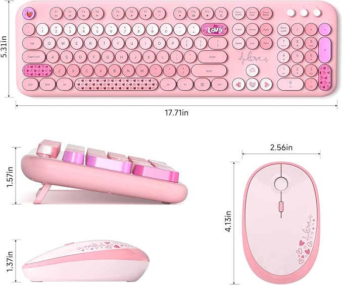 MOFII Wireless Keyboard and Mouse Combo, Cute Retro Typewriter Keyboard and Silent Mouse, 2.4GHz Full Size Computer Keyboard Wireless Mouse Set for PC, Laptop, Desktop, Windows (Pink Colorful) - Image 6