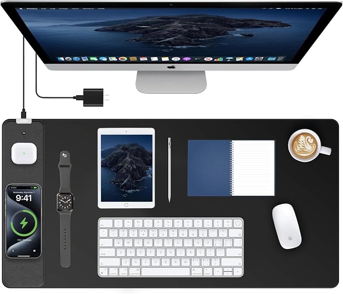 TopMade Mouse Pad with 15W Fast Wireless Charging, 31.5"x15.75" XXL Large Gaming Mousepad, Waterproof Desk Pad, Computer Desk Mat, Black(Includes 20W PD Power Adapter & 6.56ft Woven Cable) by TopmadeProduct-Ordernow