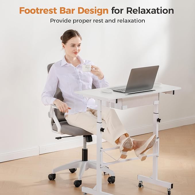 COMHOMA Small Standing Desk Adjustable Height Small Computer Desk Mobile Portable Rolling Laptop Table with Wheels 32" Computer Workstation Sit Stand Desks Portable Standing Table Treadmill desks - Image 6