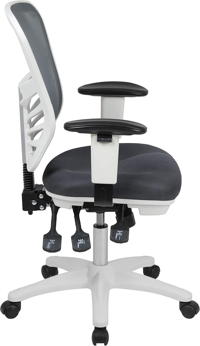 Flash Furniture Mid-Back Dark Gray Mesh Multifunction Executive Swivel Ergonomic Office Chair with Adjustable Arms and White Frame - Image 6