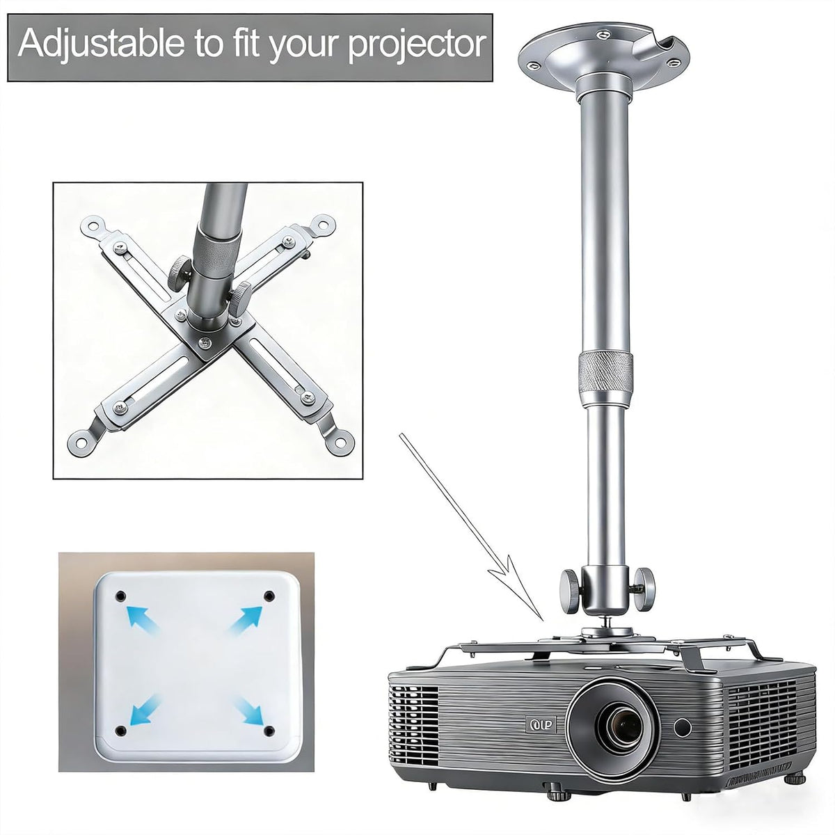 DAWASAPAT Universal 2-in-1 Projector Mount Bracket with Extension Pole, 7.87" - 15.74" Height Adjustable Holder for Projectors - Image 3