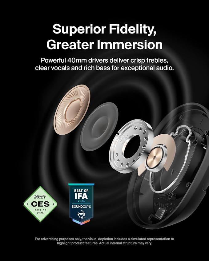 Belkin Isolate Over-Ear ANC Headphones, CloudCushion, 60H | Hybrid active noise cancelling, Bluetooth 5.4, foldable, multipoint, travel, home, office, USB-C and 3.5mm cable - Image 6