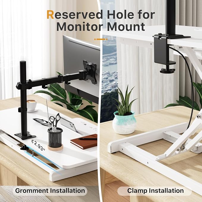 JOY worker 35" Standing Desk Converter, Height Adjustable Stand Up Riser | White Desk Top Stand Up desk Riser with Fixed Keyboard Tray, Dual Monitor and Laptop Workstation, Particle Board, Home Office - Image 7