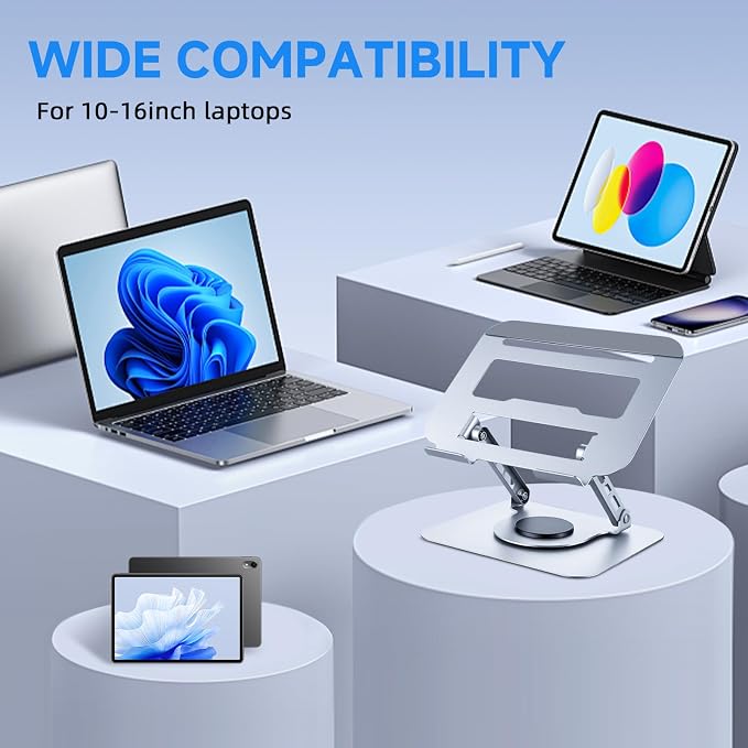Leeboom 360° Rotating Laptop Stand, Aluminum Riser with Ergonomic Design | Adjustable ergonomic laptop holder fits 10–15.6-inch notebooks. Compatible with MacBook Air, Pro, Dell, HP, & Lenovo laptops - Image 8