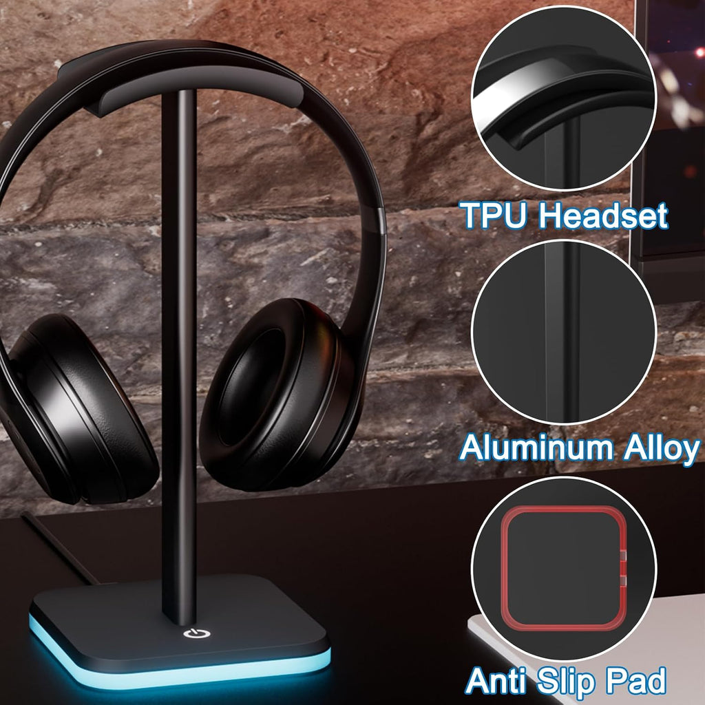 Headphone Stand for Desk - Headset Stand Headphone Holder (RGB-Black) - Image 4