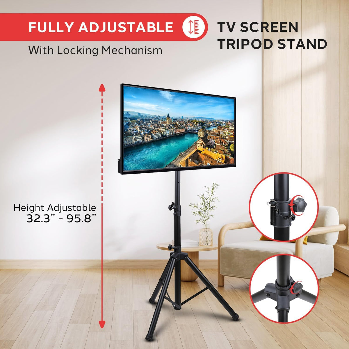 Pyle Metal TV Stand Mount | Portable Tripod for 32" LCD LED TVs - Image 2