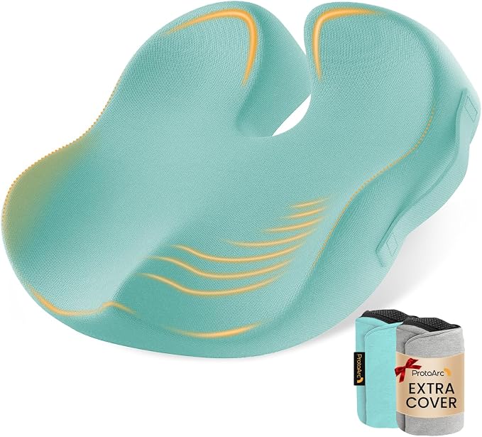 ProtoArc Extra Large Seat Cushions for Office Chairs, Mint Green | Ergonomic Memory Foam Seat Cushion for Home, Extra Cover, Car Seat Cushions for Driving, Pressure Relief Pad for Sciatica by ProtoArc
