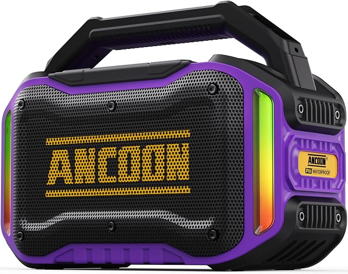 ANCOON Speakers Bluetooth Wireless: 80W(Peak) Loud Speaker with Bass, 20H Playtime, IPX6 Waterproof, Large Jobsite Speakers for Work, Outdoor, Workshop, Garage, Portable Speaker with TWS (Purple) by ANCOON