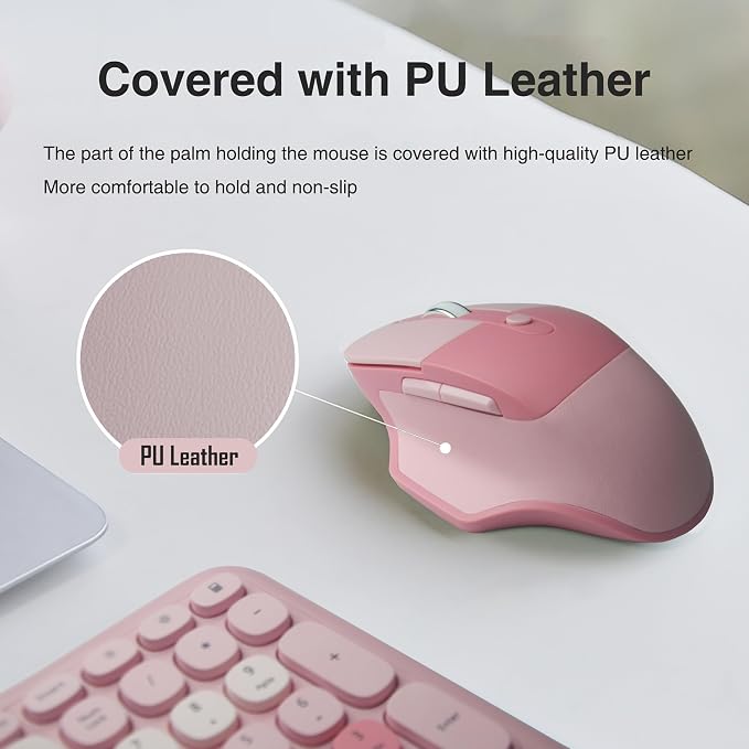 Wireless Ergonomic Keyboard and Mouse Combo with PU Wrist Rest, Carpal Tunnel Keyboard, 2.4G Colorful Split Ergo Keyboard, Comfortable Natural Typing, Compatible with PC/Laptop (Pink) - Image 7