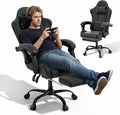 Gaming Chair, Footrest & Lumbar Support, Height Adjust, Black by MoNiBloom