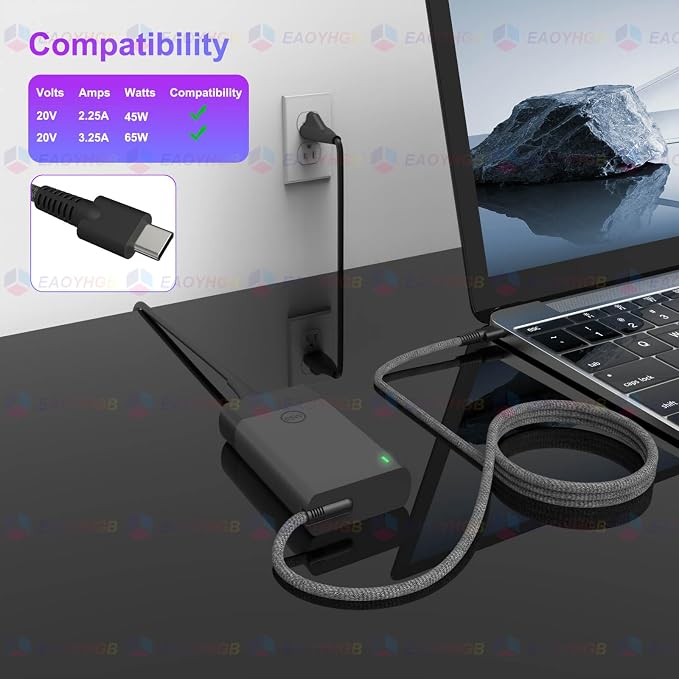 New Slim 65W Watt USB Type C Laptop Charger Compatible with HP Spectre X360, Envy X360, Computer Chromebook EliteBook X360 OmniBook Zbook ProBook Elite X2 Power Cord Replacement AC Adapter | for HP Spectre X360 Computer Chromebook EliteBook OmniBook Zb... - Image 4