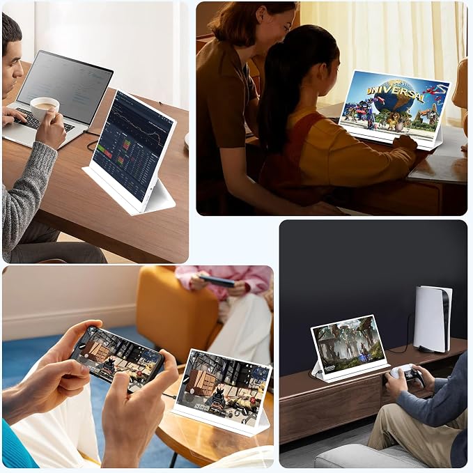 AYY Portable Monitor 15.6inch 1080P FHD - USB-C/HDMI Computer Display, HDR IPS Gaming Monitor Compatible with Laptop PC MAC Phone PS4 Xbox Switch, w/Smart Cover, Dual Speakers - White - Image 8