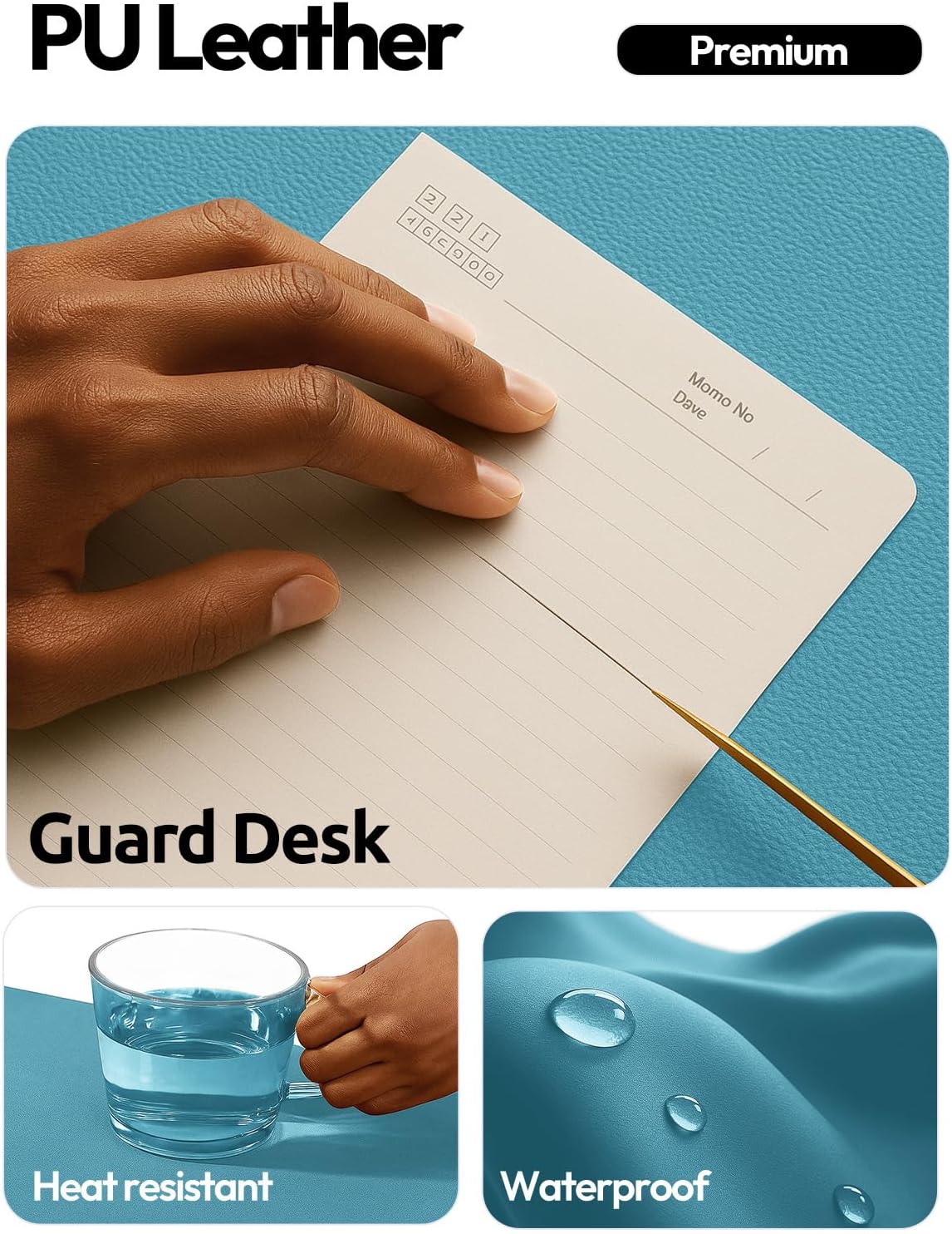 YSAGi Leather Desk Pad Protector, Office Desk Mat, Large Mouse Pad, Non-Slip PU Leather Desk Blotter, Laptop Desk Pad, Waterproof Desk Writing Pad for Office and Home (Turquoise, 23.6" x 13.8") - Image 4