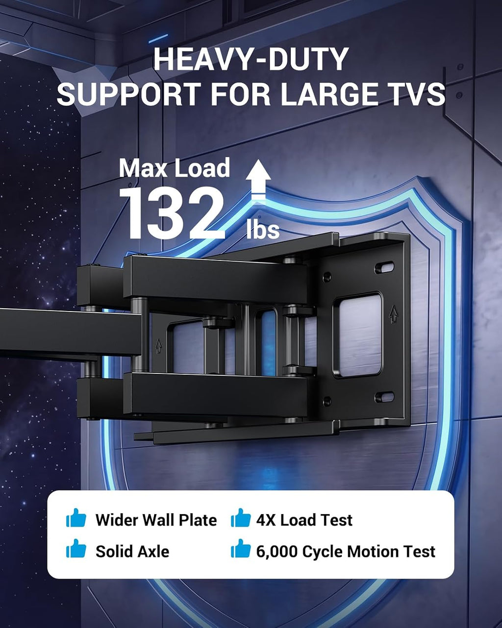 Pipishell Full Motion TV Wall Mount with LED Lights for Most 37–84 Inch TVs - Image 6