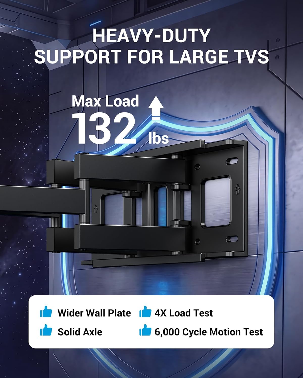 Pipishell Full Motion TV Wall Mount with LED Lights for Most 37–84 Inch TVs - Image 6