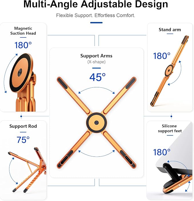 Portable Laptop Stand, 3-in-1 Magnetic Foldable Adjustable, for Desk | Aluminum alloy, lightweight compact, 8-level height, ergonomic, for phone/tablet, home office/travel - Image 4