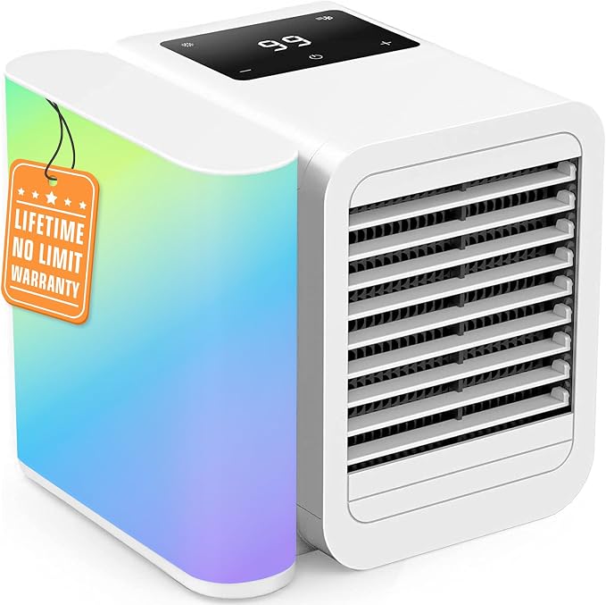 Portable Air Conditioners Fan: Air Conditioner, Ac Unit | Evaporative Air Cooler - Personal Mini Air Cooler with Timer & 7 Light Ac Unit for Bedroom Room Desktop Office (Pearl White) by Drawley