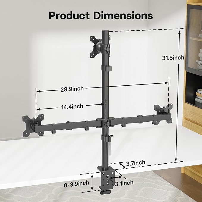 BONTEC Triple Monitor Desk Mount, Supports 13-32 Inch, VESA 75x75/100x100mm | Full Motion Adjustability, Up to 22lbs per Arm, C Clamp and Grommet Mounting Options, Cable Management - Image 5