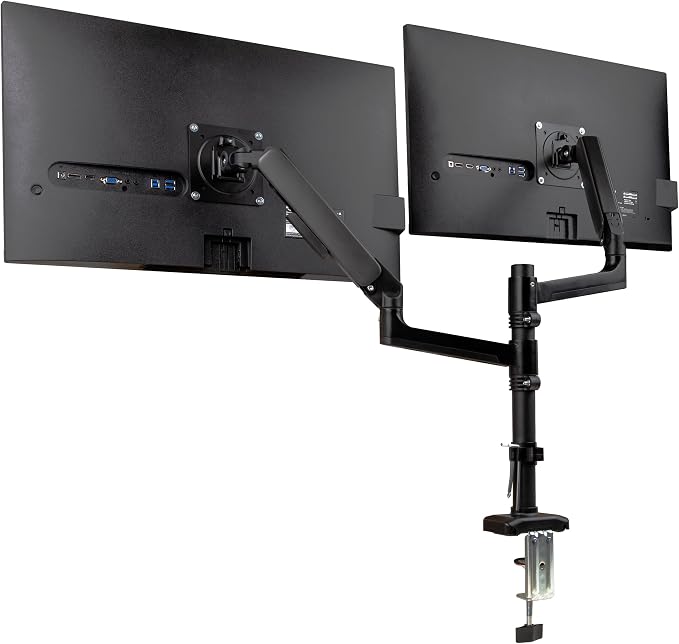 Mind Reader Dual Monitor Arm for 13–32 Inch Screens, Gas Spring VESA Desk Mount, ±180° Rotation, ±65° Tilt, ±180° Swivel, Holds up to 19.8 lbs Each, Integrated Cable Management, Black by MindReader