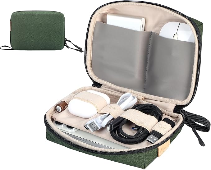 Electronics Travel Organizer, Compact Charger Case | Soft padded polyester helps protect cables, power banks, adapters and earbuds from light splashes and daily scratches by SIMTOP