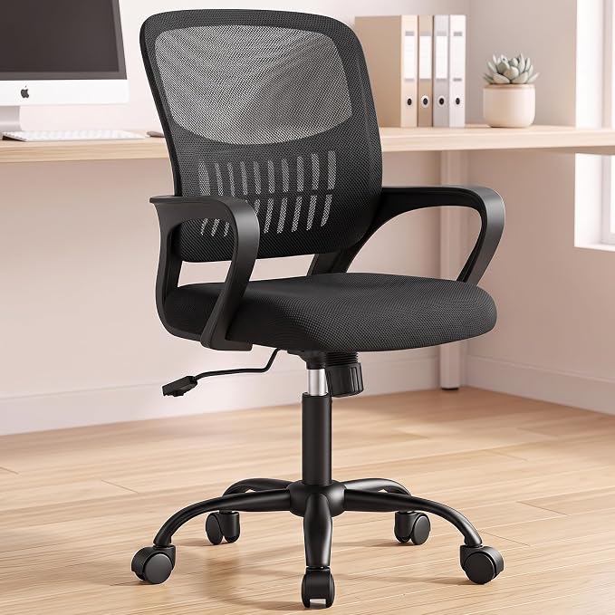 OLIXIS Ergonomic Office Desk Chair, Mid-Back Executive Computer Chair | Fixed Armrest, Rocking Mode, Height Adjustable, 360° Rolling Swivel Adults, Student, Black by OLIXIS