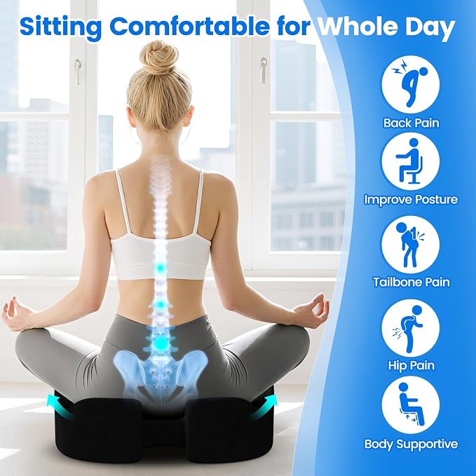 Seat Cushion, Non-Slip Memory Foam Chair Cushion for Taibone, Black/Large | Chair Pillow with Handles for Car Office Chair, Tailbone/Sciatica Easing& Post-Surgery Recovery Chair Cushion - Image 5