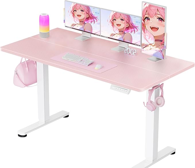 ErGear Height Adjustable Electric Standing Desk, 55 x 28 Inches Sit Stand up Desk, Memory Computer Home Office Desk, Pink by ErGear