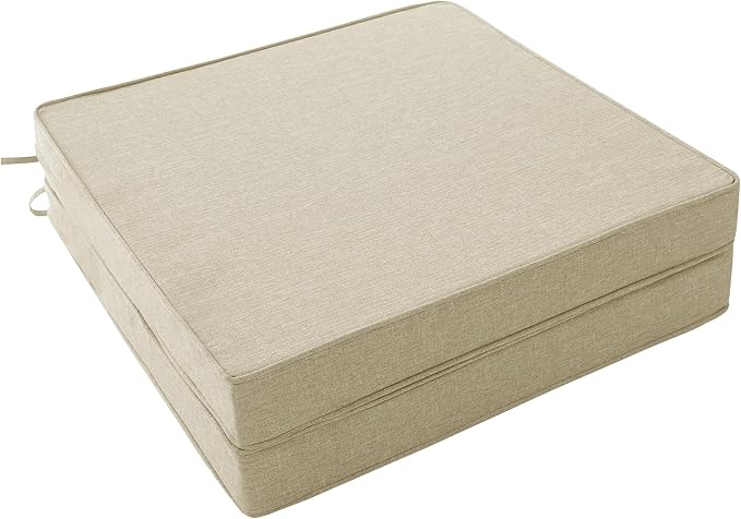 Outdoor Chair Cushions, Set of 2, 19 x 19 Inch, Beige | Water Resistant, Fade Resistant, Patio Furniture Square Seat Replacement, Removable Cover with Ties, Non-Slip Bottom by Unknown