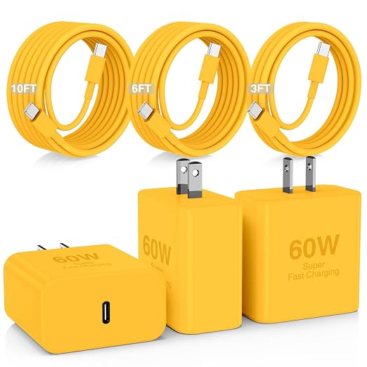 60W USB C Quick Wall Charger Block for Galaxy S26 Android Phones, 3Pack Super Fast Charger Adapter with Bulk 3/6/10FT Long USB C Charging Cable Cords for Samsung Galaxy S26+/S25/S24/S23 Ultra by Hzevn