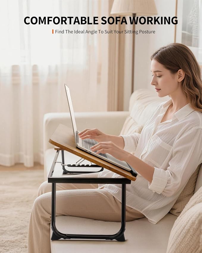 FISYOD Foldable Laptop Desk for Bed Couch, Adjustable Split Lap Desk with Cup Holder, Portable Lightweight Bed Table Tray, Heavy-Duty Laptop Stand for Working, Writing, Reading and Eating - Brown - Image 5