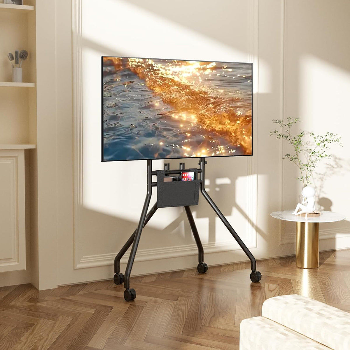 Rolling TV Cart, Mobile Floor TV Stand for 50-100 Inch Screens, Portable TV Trolley Bracket for Home Office School Business, Holds 180Lbs, Max VESA 900x600mm, Black YS623B - Image 4