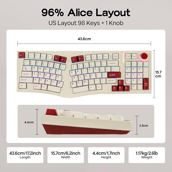 MechLands Feker Alice98 Ergonomic 98 Keys Custom Mechanical Keyboard | VIA Programmable, USB-C Wired Gaming Keyboard, Hot Swappable, 5 Layer Paddings, Control Knob, NKRO, RGB for Win/Mac (Beige) - Image 4