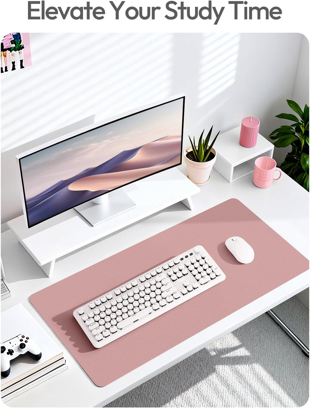 YSAGi Leather Desk Protector, Office Mat, Large Mouse Mat, Non-Slip PU Leather Blotter, Laptop Desk Mat, Waterproof Writing Pad for Office and Home(Pale Mauve, 63" x 24") - Image 6