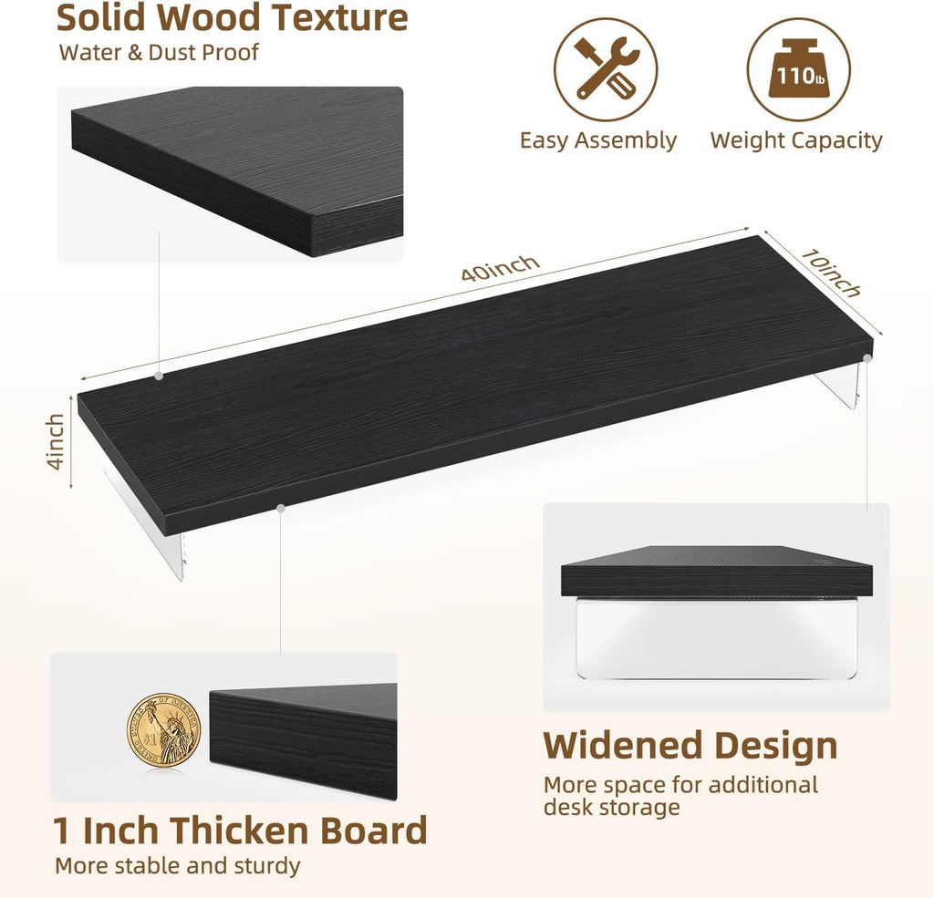 Dual Monitor Stand Riser, 40x10 in Wood & Acrylic Desktop Organizer Shelf - Image 3