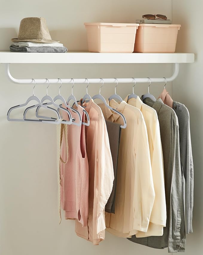 SONGMICS Plastic Clothes Hangers, Pack of 30, Space-Saving | 0.2 Inches Thick, 17.7 Inches Wide, 360° Swivel Hook, Light Gray and Dark Gray, BREANNA Collection UCRP30G - Image 3