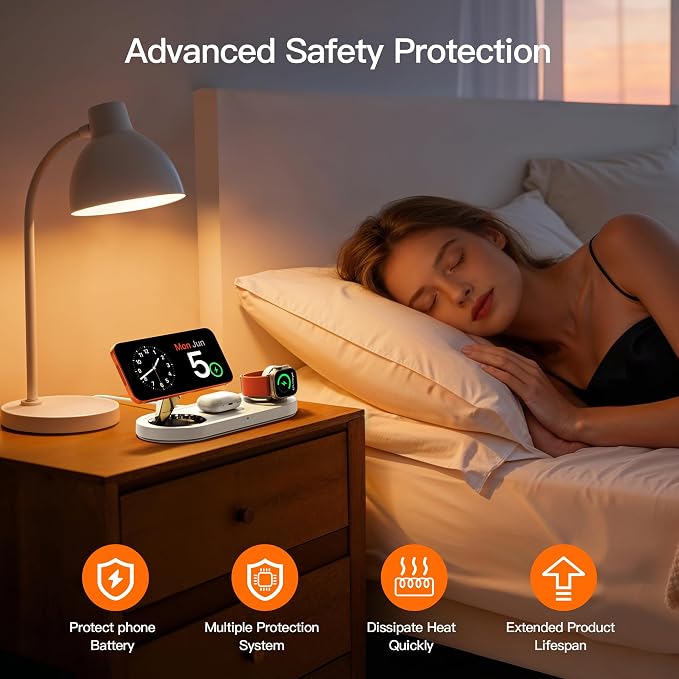 【Travel• Metal Bracket】 Magnetic 3 in 1 Wireless Charging Station,for iPhone17-12,Fast 5W Charger for Apple Watch AirPods,Foldable Stand MagSafe Charger Dock for Nightstand Desk Travel - Image 6