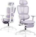 Ergonomic Office Chair with Footrest and Dynamic Lumbar Support, Purple | Reclining high-back computer chair, memory foam seat, 2D armrests, 2D headrest, mesh desk chair for home office, long hours by GleeMatrix