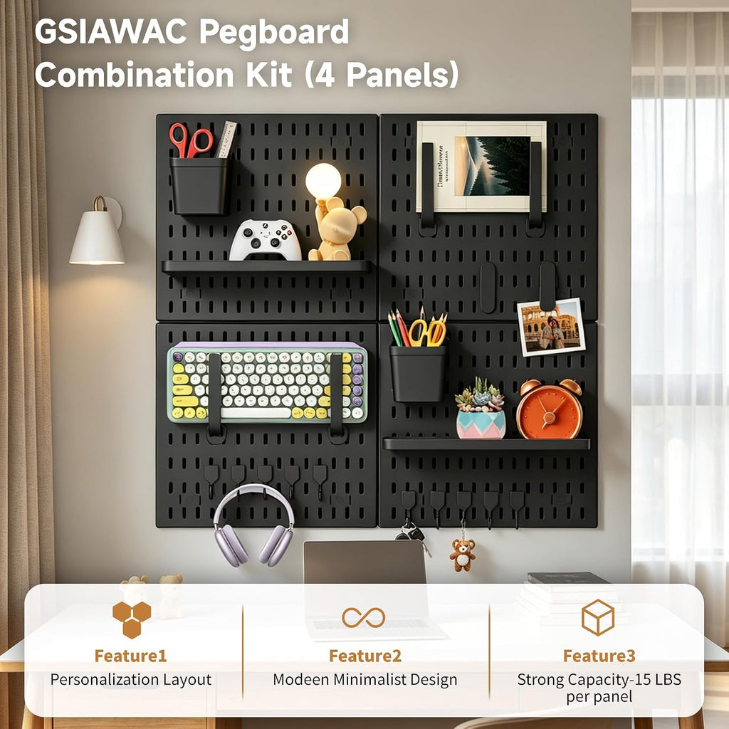 4 Pack Black Pegboard Panels Kit Wall Organizer and 22 Accessories - Image 7