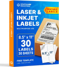 8.5" X 11" Matte White Full Sheet Labels (30 Sheets, 30 Stickers) by Spartan Industrial