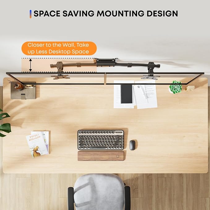 PUTORSEN Dual Monitor Wall Mount, Horizontal Assembly Mount for 2 Monitor Screens up to 27 inches,Max. 10kg, VESA 75x75/100x100mm - Image 3