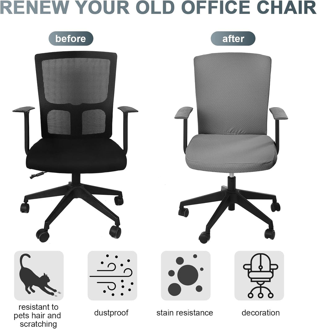4 Pcs Office Chair Covers Set Computer Armrest Slipcover Seat, Gray - Image 3