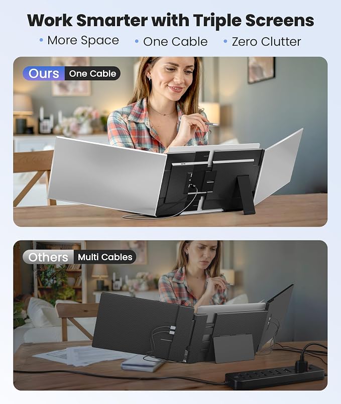 One Cable Laptop Screen Extender, 15.6” Ultra-Slim Triple Portable Monitor, 1080P FHD IPS Display, USB-C/A Connection, Travel Monitor for 13–17.3" Laptops, for Mac/Win/Android (Driver Required) - Image 6