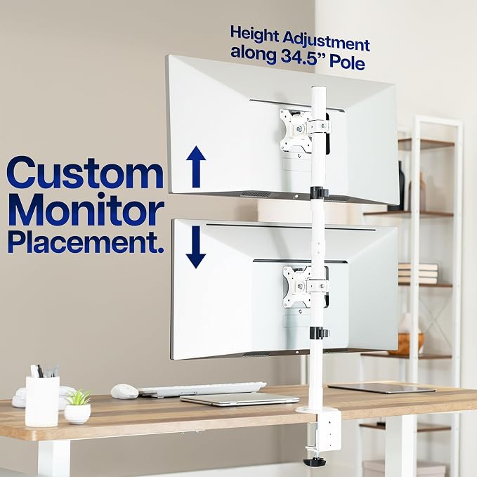 VIVO Dual Monitor Desk Mount for 13 to 34 inch Screens, STAND-V002TW | White, Adjustable Monitor Arm, Grommet or C-Clamp Mounting, Vertical Computer Stand for 2 Monitors, Holds 22 lbs Each - Image 6