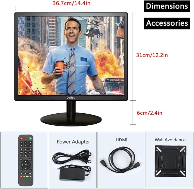 17 inch Surveillance Monitor Display Screen Security Camera Monitoring | Multifunctional Interface BNC, HDMI, AV, VGA, USB, PC Input CCTV Screen Computer Monitor Built-in Speaker1280x1024 Full HD - Image 8
