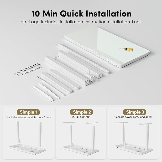 BANTI Electric Standing Desk with Drawers, 55 inch Whole-Piece Glass Desktop, Height Adjustable Stand up Sit Stand Home Office Ergonomic Workstation, White Tabletop - Image 9