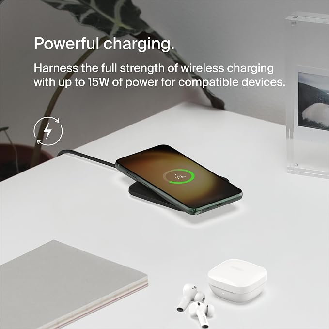 Belkin 15W Wireless Charging Pad, Compact Qi Charger for iPhone, Galaxy | Easy-align non-magnetic design, iPhone, Samsung Galaxy, AirPods Pro compatible, Qi-enabled device charger - Image 2